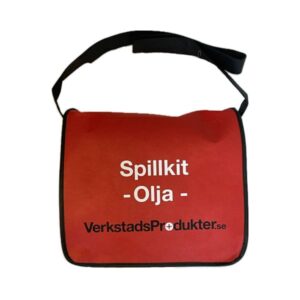 Röd väska med text med absorberande innehåll för olja
