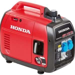 Rött elverk med Honda-logotyp och eluttag på sidan