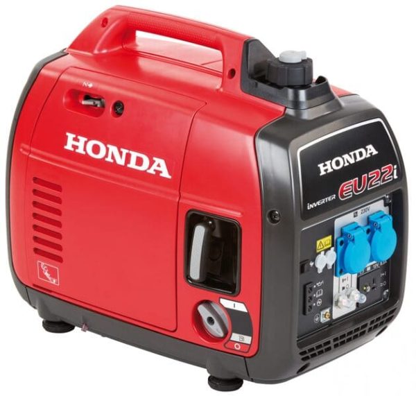 Rött elverk med Honda-logotyp och eluttag på sidan