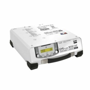 Vit batteriladdare med digital display