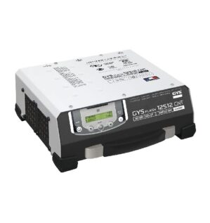 Vit batteriladdare med digital display